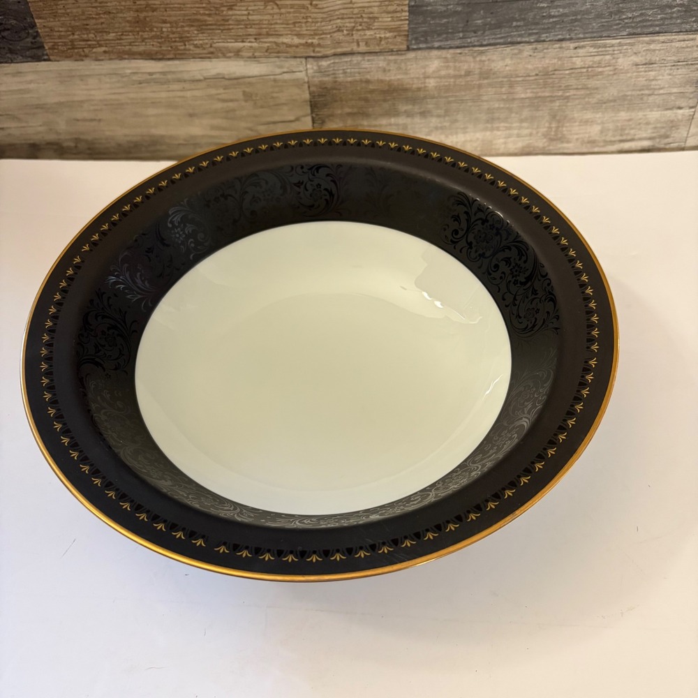 Noritake Benedicta 6976 Round Vegetable Serving Bowl Black Gold Japan 9.75"